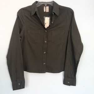 Japna Anthropologie Army Green Long Sleeve Blouse